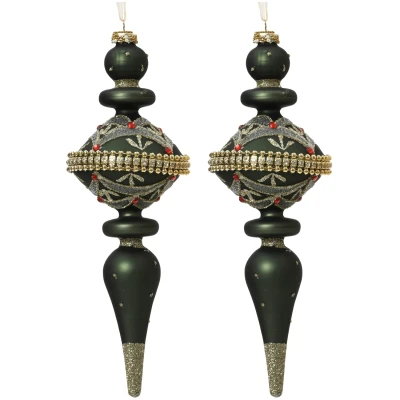 Bombki choinkowe zielone barokowe zdobione 8x24 cm 2 szt. KAEMINGK 070020-3KPL