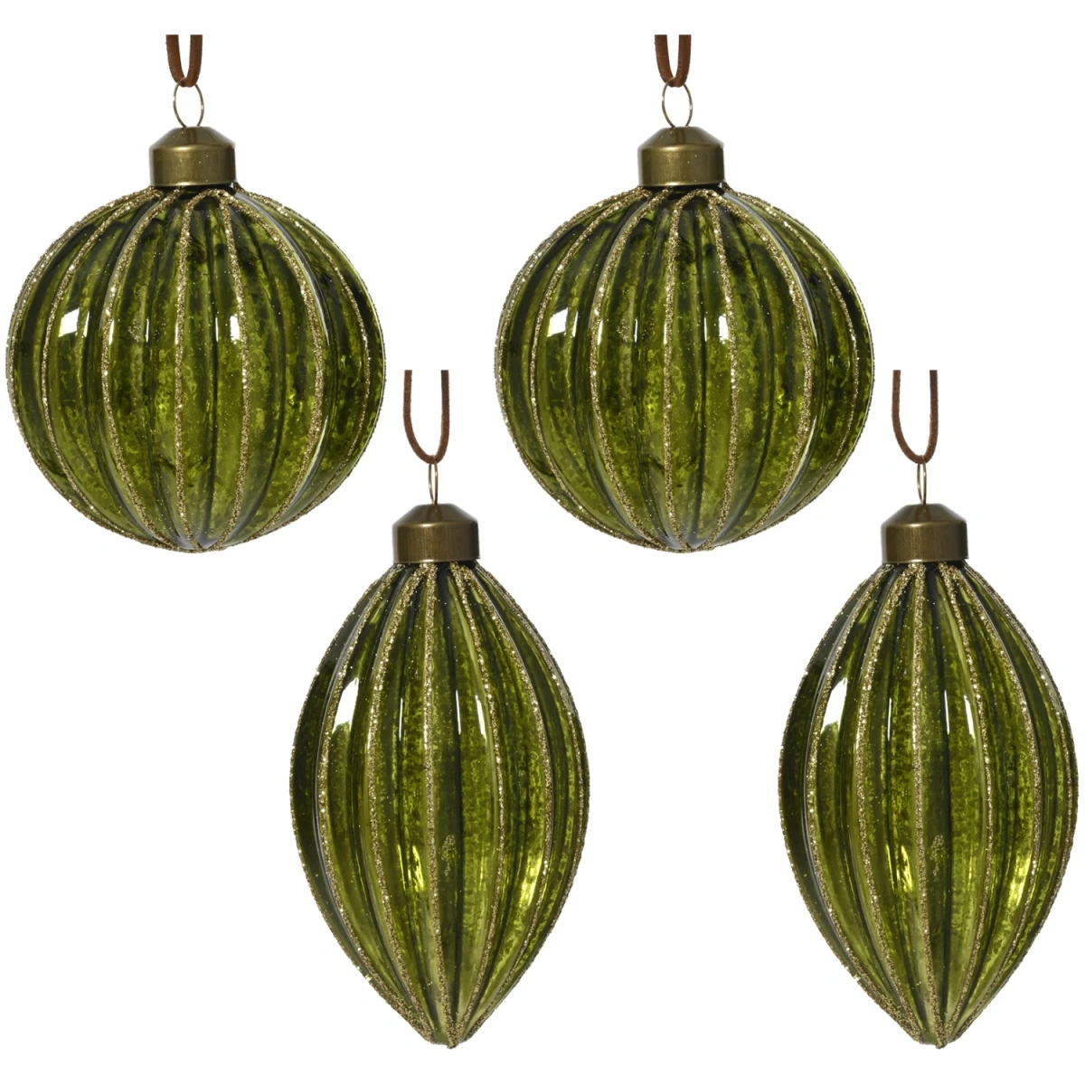 Bombki szklane żłobione zielone 8 cm 4 szt KAEMINGK 071313-1KPL