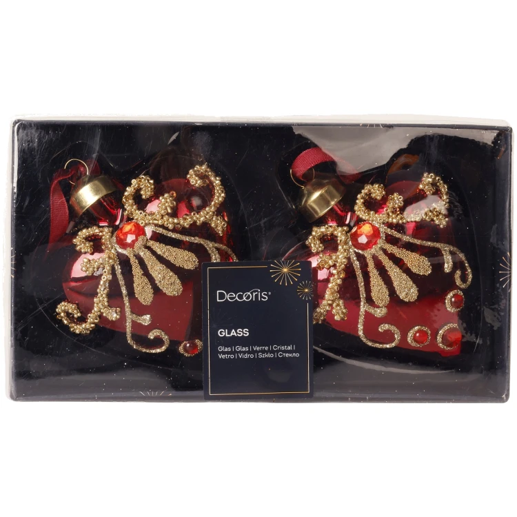 Serca szklane 8 cm bordowe zdobione 2 szt. KAEMINGK 071169-1