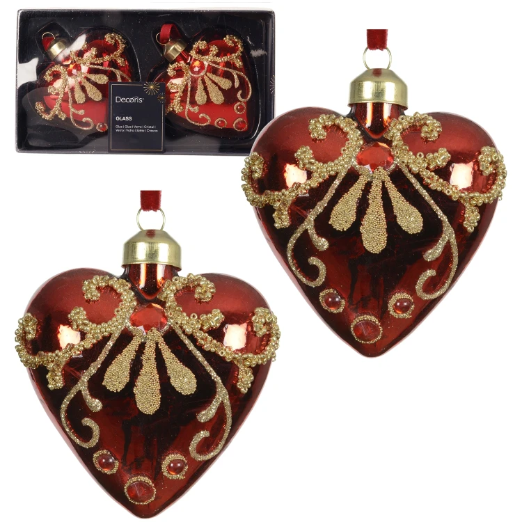 Bombki serca szklane czerwone 8 cm 2 szt. KAEMINGK 071169-2