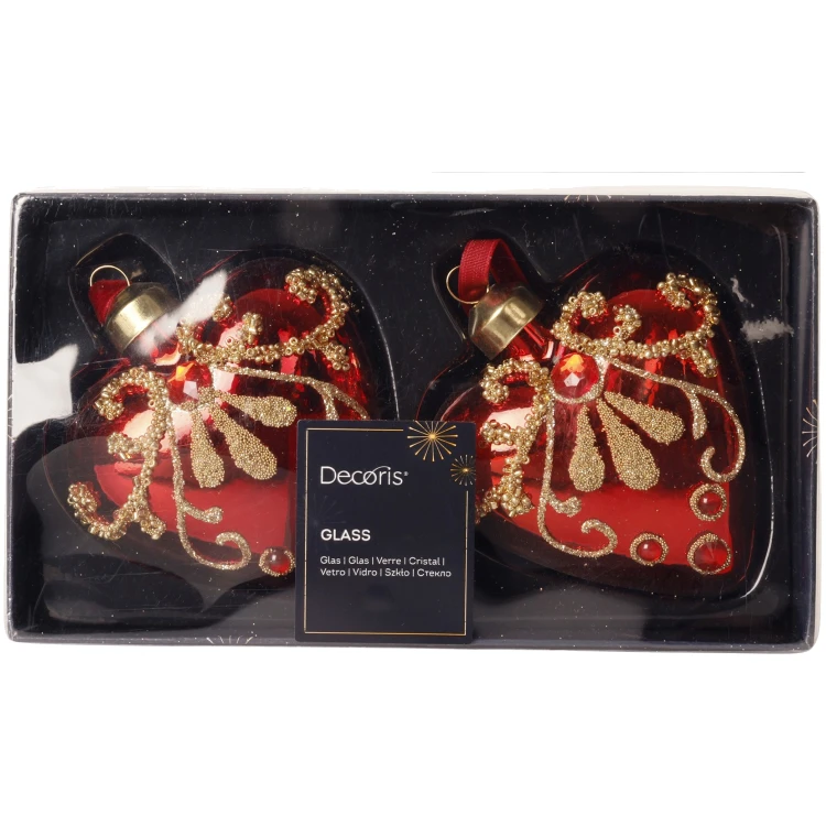 Bombki serca szklane czerwone 8 cm 2 szt. KAEMINGK 071169-2