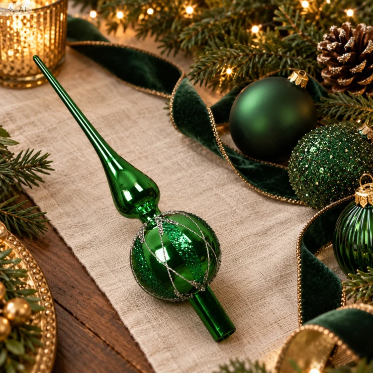 Szpic choinkowy zielony 31 cm z brokatem KAEMINGK 170260-3