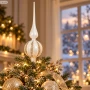 Szpic choinkowy biały 31 cm złote paski KAEMINGK 170264-2