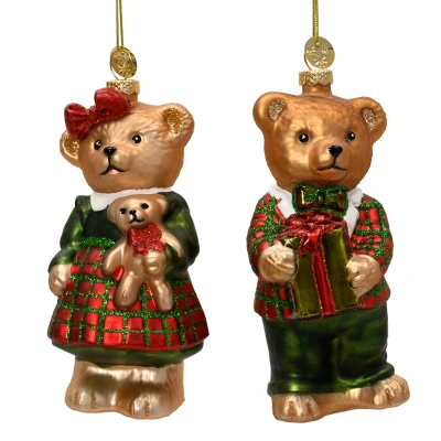 Misie świąteczne szklane zawieszki 13,3 cm kpl. 2 szt. KAEMINGK 124154KPL