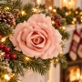 Róża na klipsie 12 cm pudrowy róż brokat KAEMINGK 701437