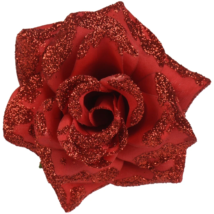 Róże na klipsie 8 cm czerwone brokatowe 4 szt. KAEMINGK 701439
