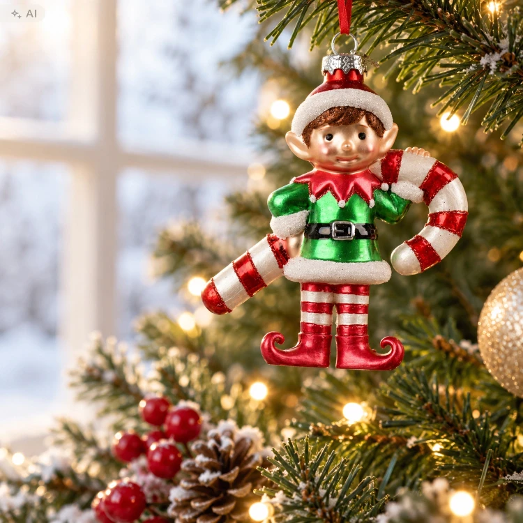 Elf świąteczny z laską cukrową zawieszka szklana 13,1cm KAEMINGK 124122