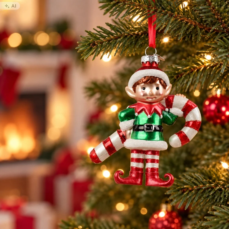 Elf świąteczny z laską cukrową zawieszka szklana 13,1cm KAEMINGK 124122