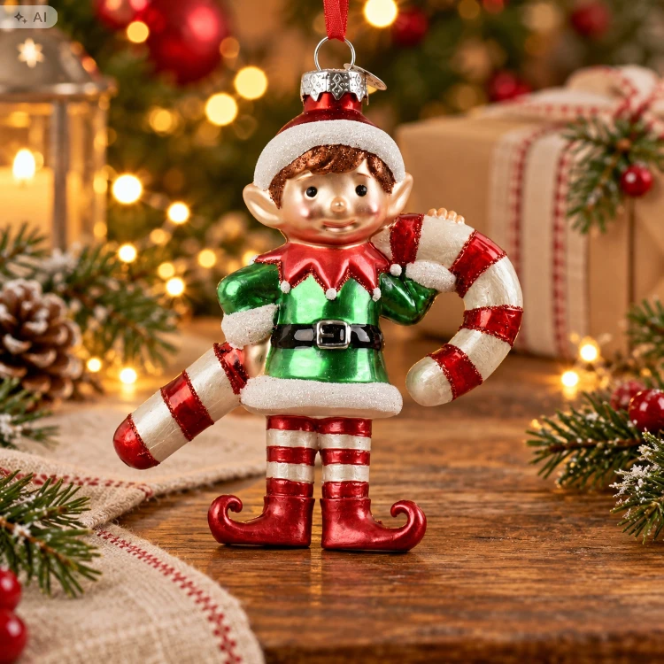 Elf świąteczny z laską cukrową zawieszka szklana 13,1cm KAEMINGK 124122