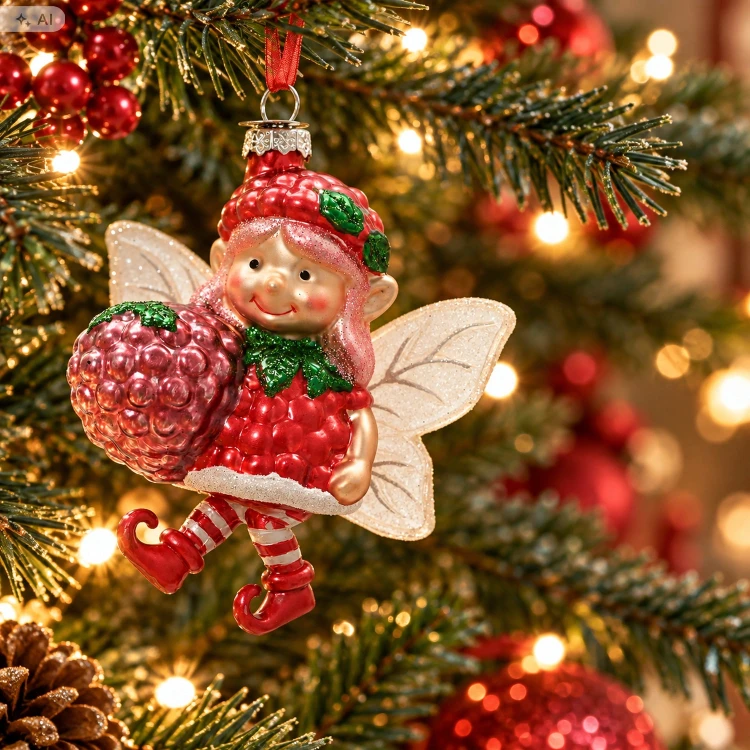 Zawieszka choinkowa elf z truskawką 11,5 cm KAEMINGK 123950-1