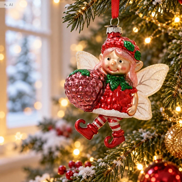 Zawieszka choinkowa elf z truskawką 11,5 cm KAEMINGK 123950-1