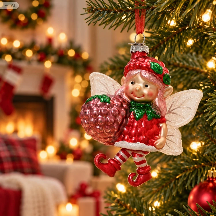 Zawieszka choinkowa elf z truskawką 11,5 cm KAEMINGK 123950-1