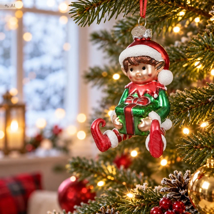 Bombka choinkowa elf z prezentem 10,3 cm KAEMINGK 123951-1