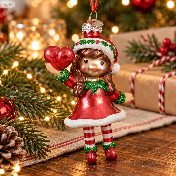 Szklana bombka elf z czerwonym sercem 10,3 cm KAEMINGK 123951-3