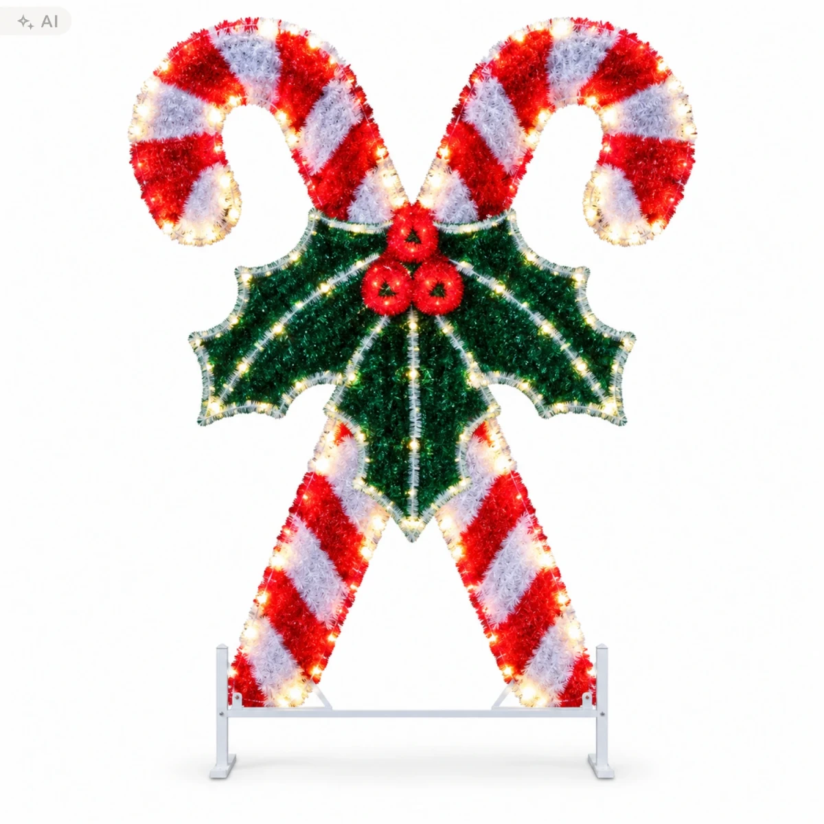 Dekoracja świąteczna 3D laski z ostrokrzewem 2,5 m LED6120