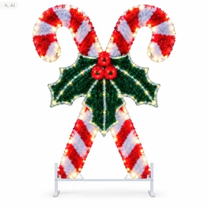 Dekoracja świąteczna 3D laski z ostrokrzewem 2,5 m LED6120
