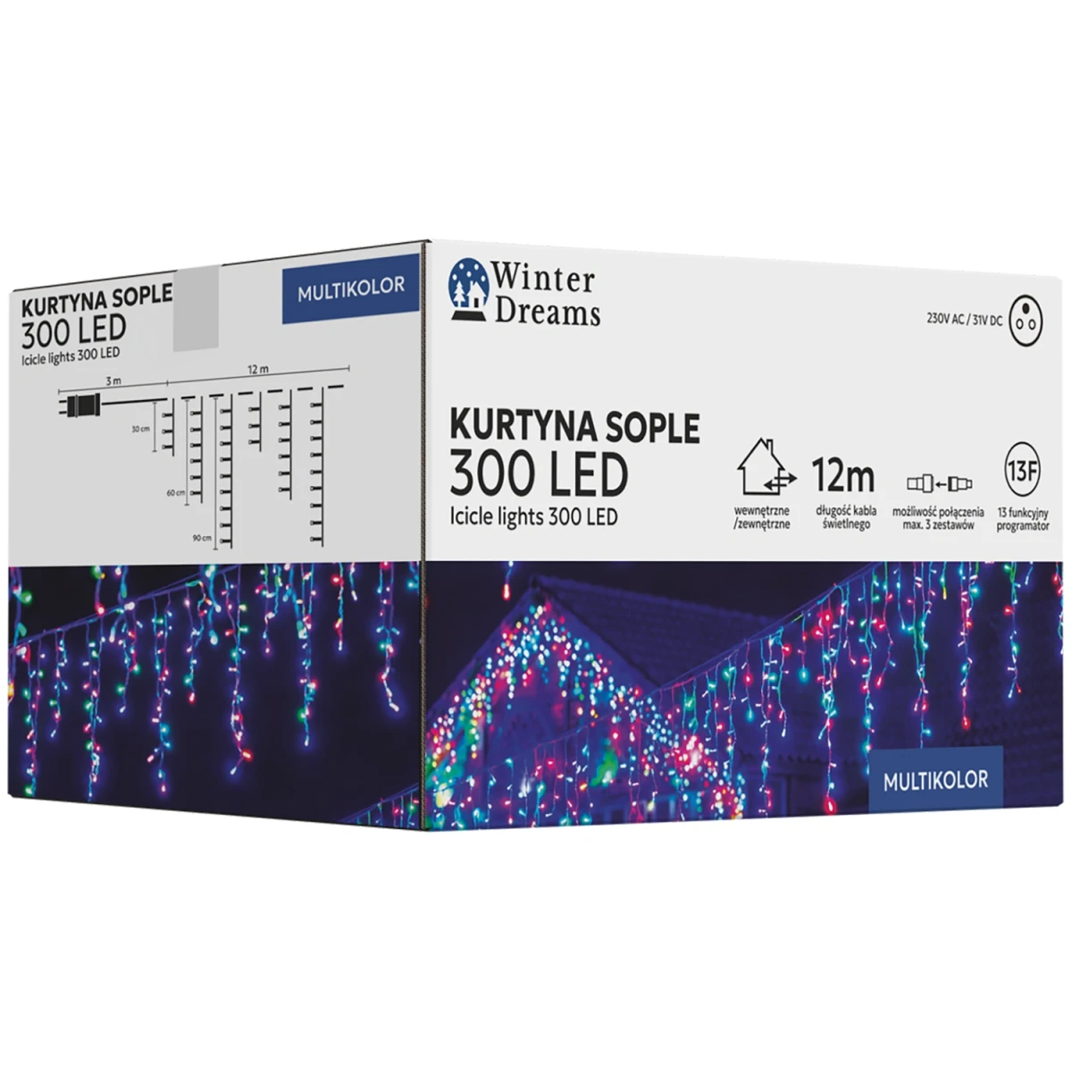 Kurtyna świetlna sople 300 LED multikolor 3 m LED6311