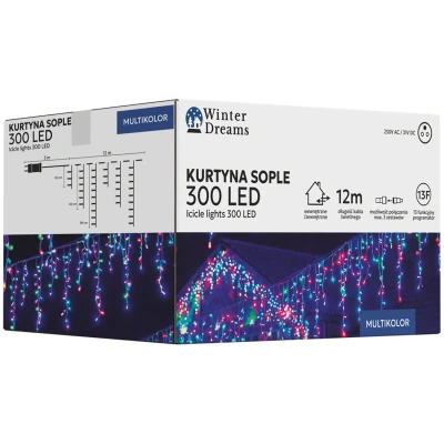 Kurtyna świetlna sople 300 LED multikolor 3 m LED6311