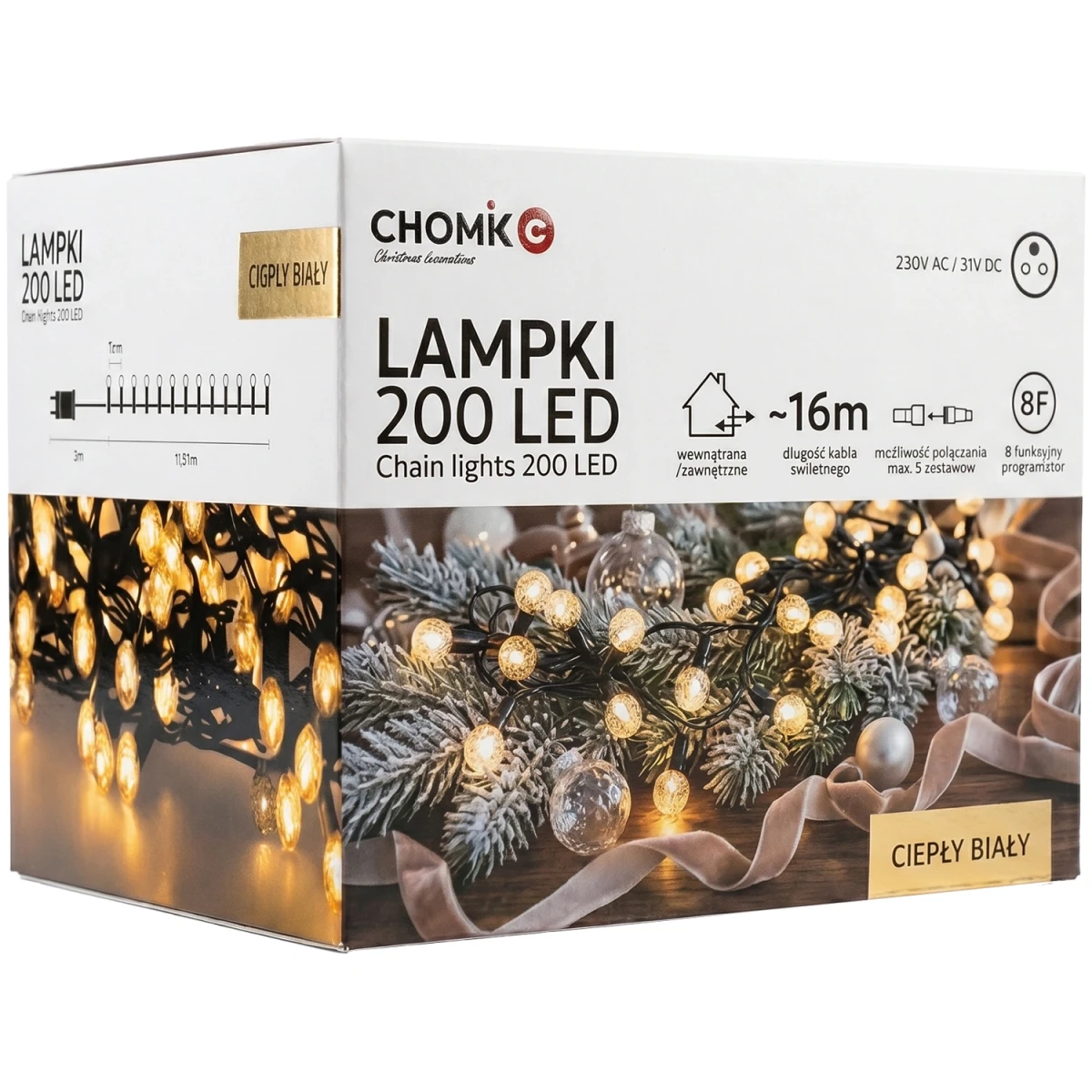 Lampki choinkowe Cherry Ball 200 LED ciepłe białe LED9966