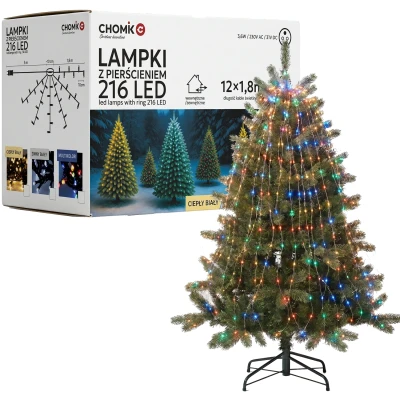 Lampki na choinkę 180 cm z pierścieniem multikolor LED8066