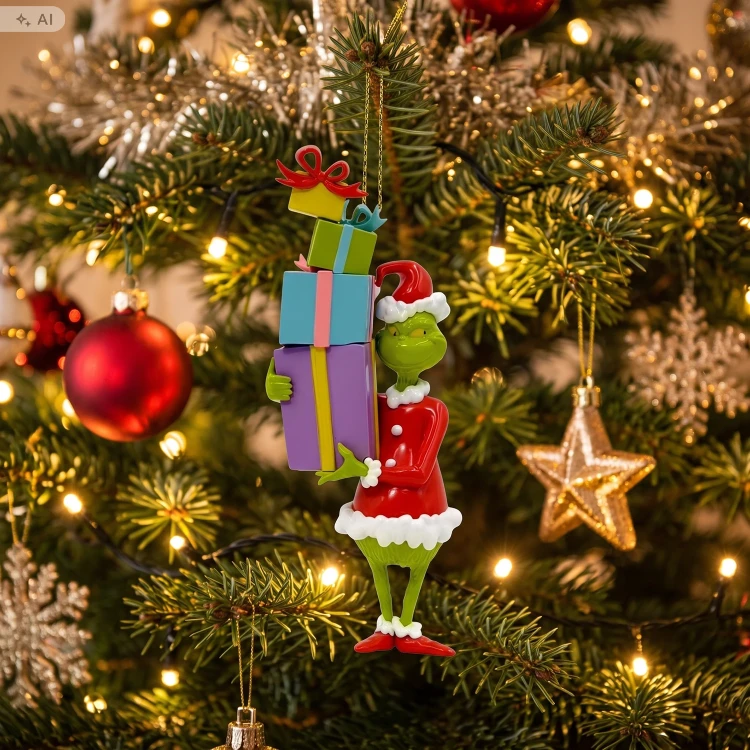 Zawieszka choinkowa z tworzywa Grinch z prezentami 3D 11 cm TG26010