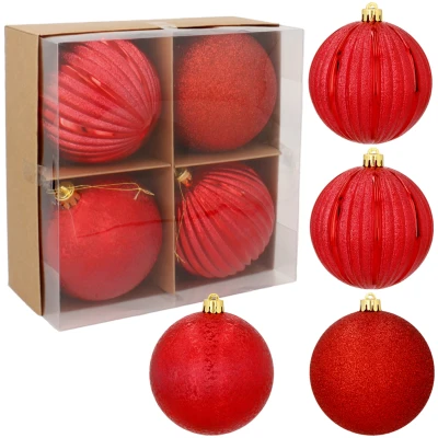 Bombki czerwone plastikowe 10 cm 4 szt. GIF5046-1
