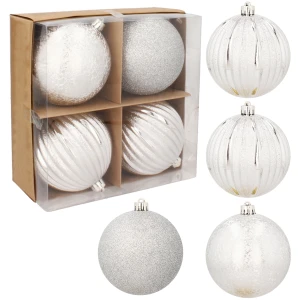 Bombki choinkowe srebrne plastikowe 10 cm 4 szt. GIF5046-2