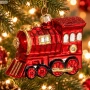 Zawieszka choinkowa lokomotywa 9,7 cm szklana czerwona BOZ7172