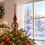 Szpic szklany PRL czerwony 28 cm z reflektorem BOZ7530