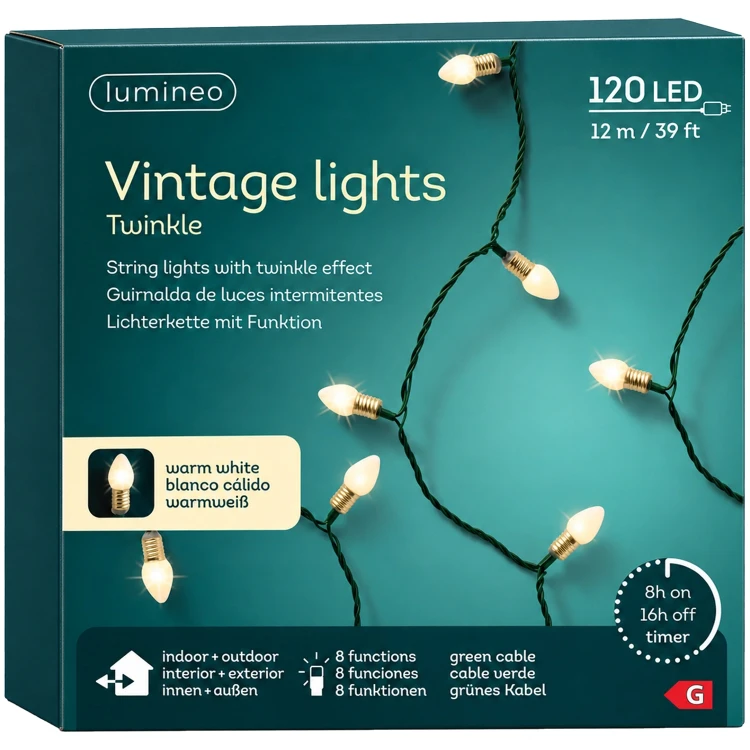 Lampki choinkowe VINTAGE 120 LED 12 m ciepłe białe KAEMINGK 489980