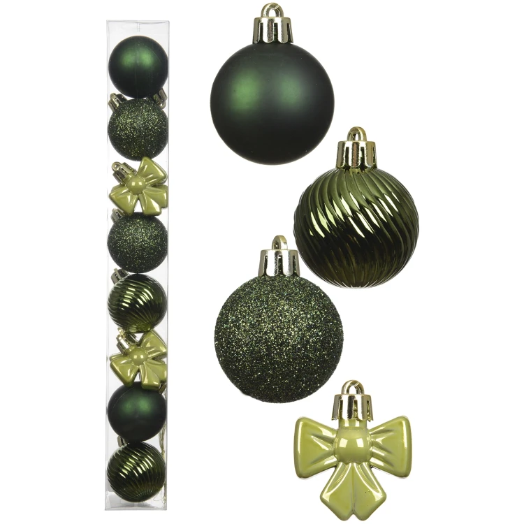Bombki i kokardki zielone 4 cm zestaw 10 szt. KAEMINGK 027145