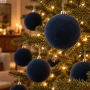Granatowe bombki choinkowe 8 cm flokowane 9 szt. KAEMINGK 026415