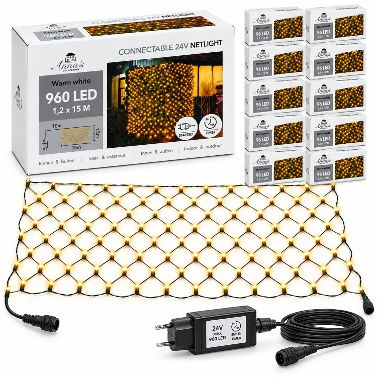 Siatka LED na ogrodzenie krzewy balkon 960 LED 1,2 x 15 m