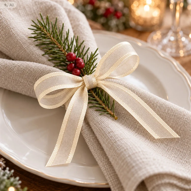Wstążka bożonarodzeniowa kremowa 400 x 1,5 cm KAEMINGK 440243-5