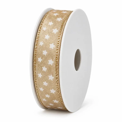 Wstążka złota w gwiazdki 400 x 1,5 cm KAEMINGK 440243-6