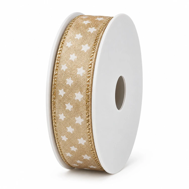 Wstążka złota w gwiazdki 400 x 1,5 cm KAEMINGK 440243-6