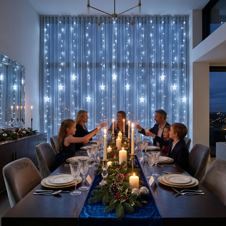 Lampki Kurtyna Świetlna 136 LED Gwiazdki Zimny Biały 3M LED0023