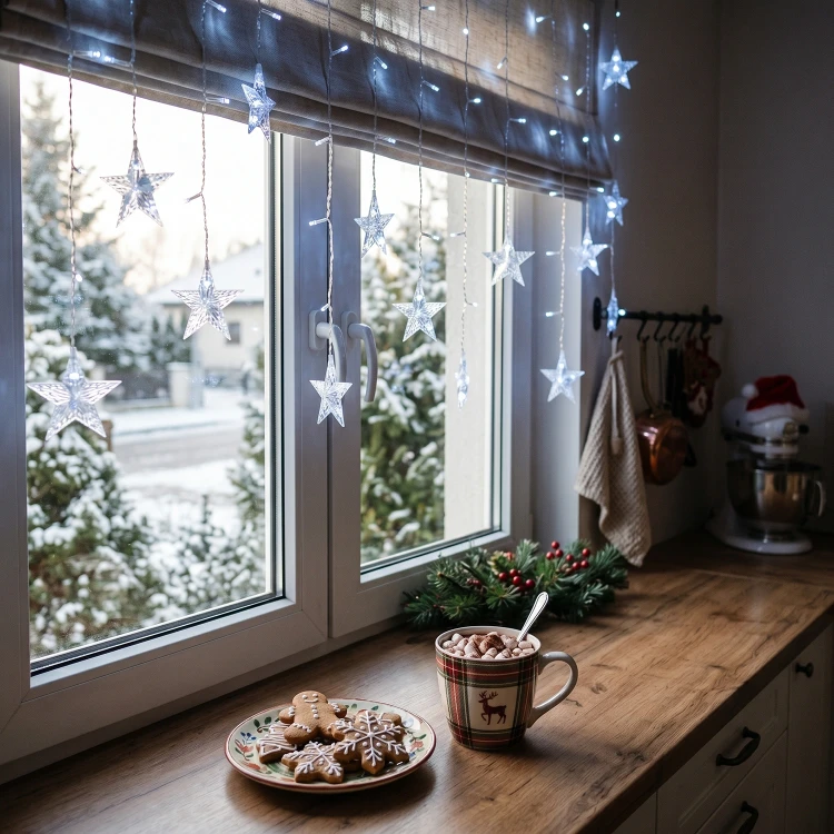 Lampki Kurtyna Świetlna 136 LED Gwiazdki Zimny Biały 3M LED0023