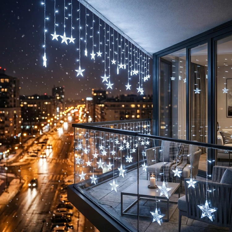 Lampki Kurtyna Świetlna 136 LED Gwiazdki Zimny Biały 3M LED0023