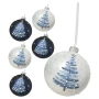 Biało-niebieskie szklane bombki z wzorem choinki - 8 cm kpl. 6 szt.