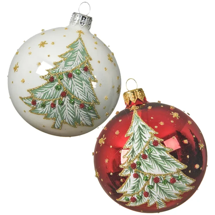 Szklane bombki z choinką - 8 cm 6 szt.
