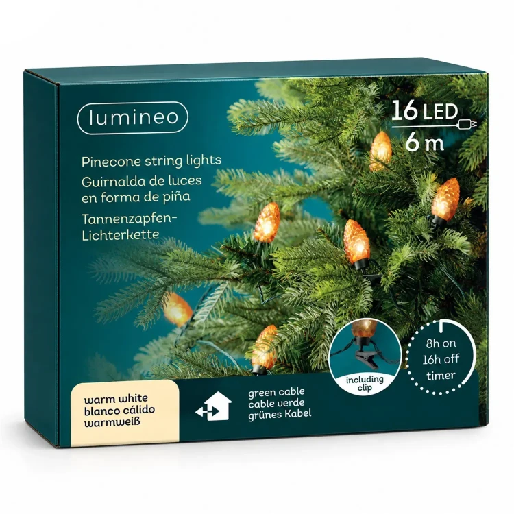 Lampki choinkowe szyszki 16 LED 7 cm ciepły biały KAEMINGK 491574
