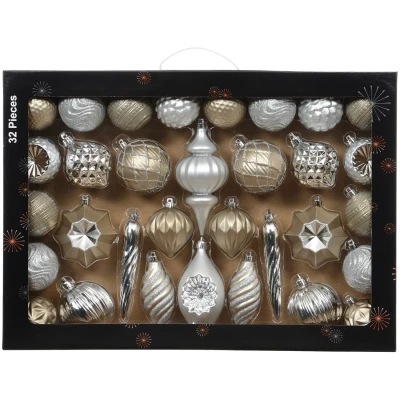 Bombki choinkowe srebrne szampańskie 32 szt. 8 cm KAEMINGK 027135