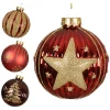 Czerwono-bordowe bombki choinkowe z koralikami 8 cm 6 szt.