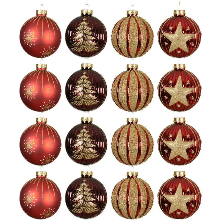 Czerwono-bordowe bombki choinkowe z koralikami 8 cm 6 szt.