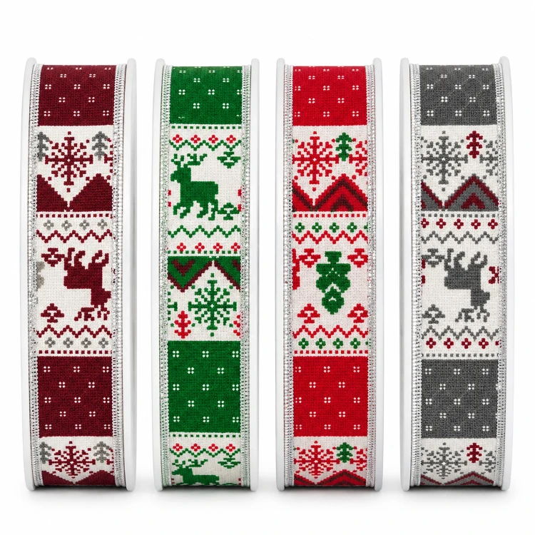 Świąteczna wstążka dekoracyjna 3,8 cm x 2,7 m fot. 1