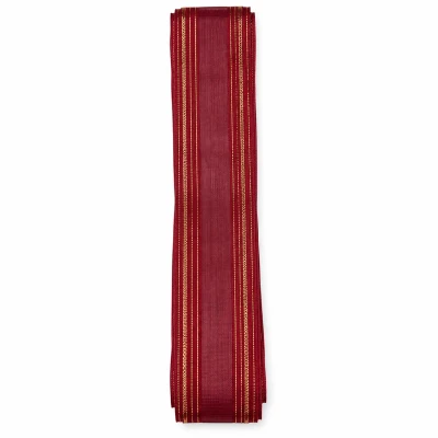 Wstążka w złote pasy 2,5×200 cm bordowa KAEMINGK 448675-1