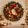 Wieniec na drzwi 40 cm 40 LED zielony z bombkami i laską LED9690