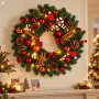 Wieniec na drzwi 40 cm 40 LED zielony z bombkami i laską LED9690