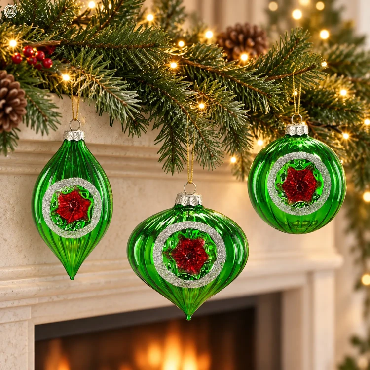 Bombki choinkowe szklane retro PRL 10 cm zielone 12 szt. BOZ7561KPL